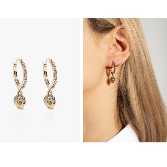 NIB AMQ ALEXANDER MCQUEEN Mini Skull Hoop Earrings - Picture 2 of 16